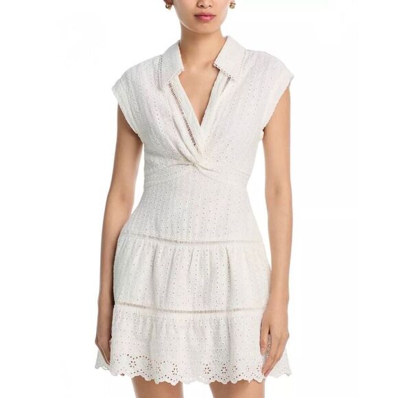 Alice + Olivia Dresses & Skirts - Alice + Olivia Mila Eyelet Dress 6 White Cotton Linen Twist Mini Bridal NWT